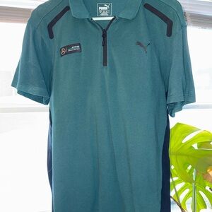 Mercedes F1 Puma Men's Teal Polo Shirt with Black Accents